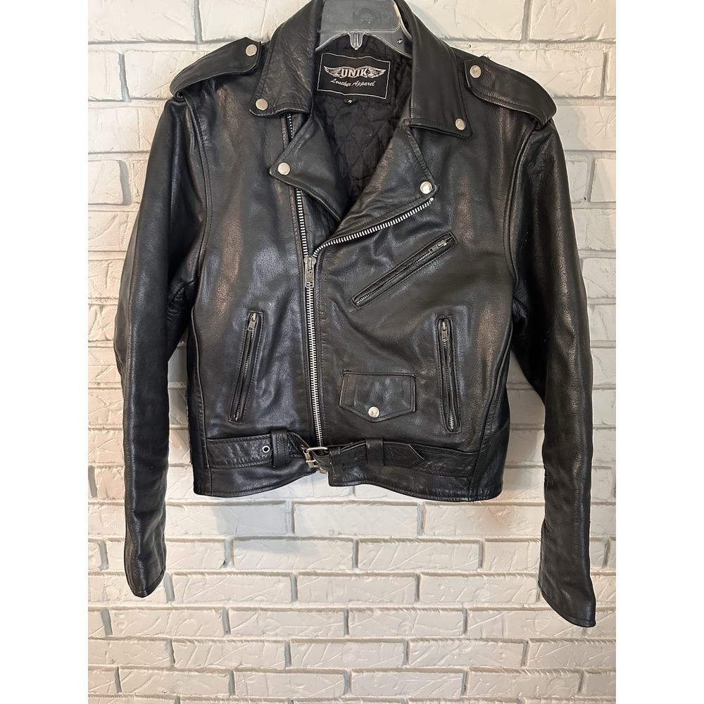 Vintage UNIK Leather Motorcycle Jacket Mens 40 Black Zip Bomber Lace Moto Biker